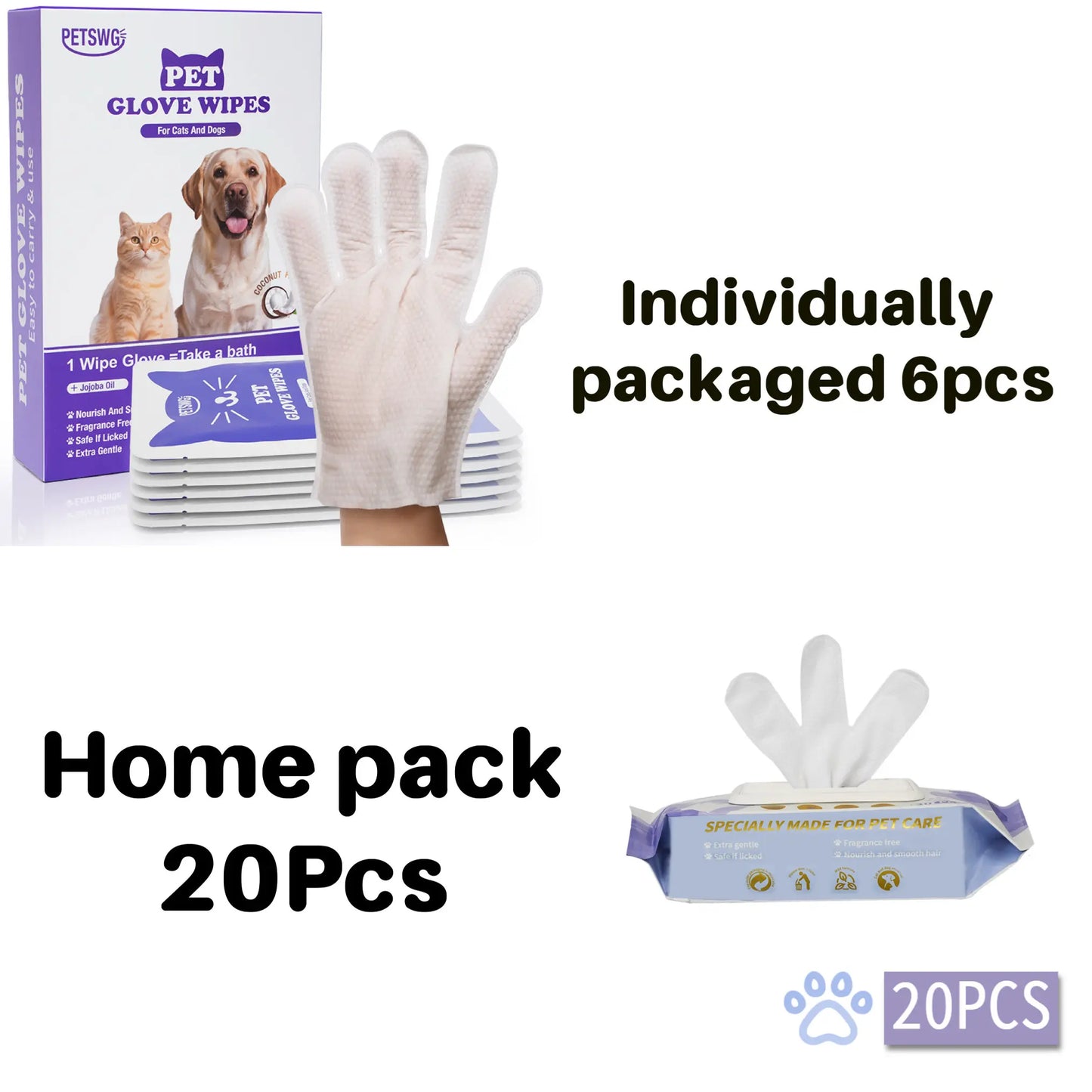 20Pcs Pet Cleaning Gloves Deodorant Bathing Wipes, Hypoallergenic Pet Cleaning Wipes Nourishing Hair Coconut Oil Dog Grooming Wipes, Puppy Bathing Gloves Wipes Cleaner