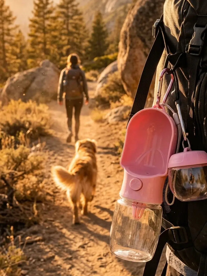 3-in-1 Portable Pet Water Bottle - 20oz Leak-Proof Container with Integrated Poop Bag Dispenser for Travel, Hiking, and Outdoor Activities