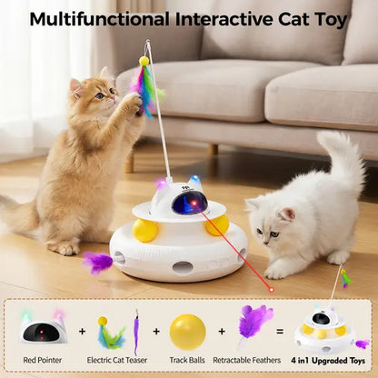 New 5-In-1 Interactive Cat Toy | Rotating Feather Teaser & Light Pointer & Track | Magic Box Cat Toy for Bored Indoor Cats