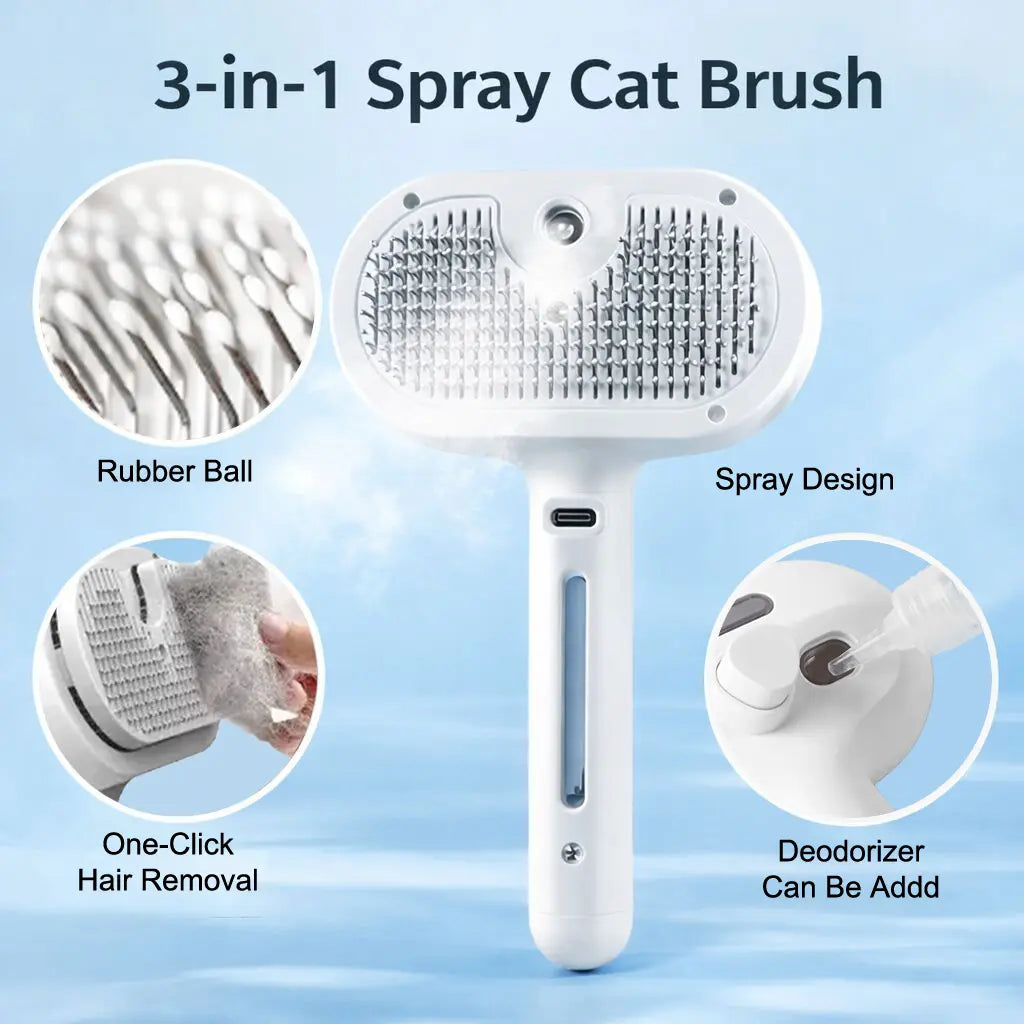 Upgraded Steam Cat Brush, 3-In-1 Self-Cleaning Spray Pet Brush for Cats & Dogs, Skin-Safe Deshedding & Grooming Tool for Long & Short-Haired Pets
