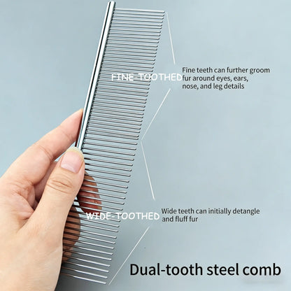 Professional Pet Grooming Kit - 4-Piece Set with Self-Cleaning Slicker Brush, Dual-Sided Stainless Steel Dematting Comb, Tear Stain Comb, and Fur Removal Tool for Dogs and Cats of All Hair Types