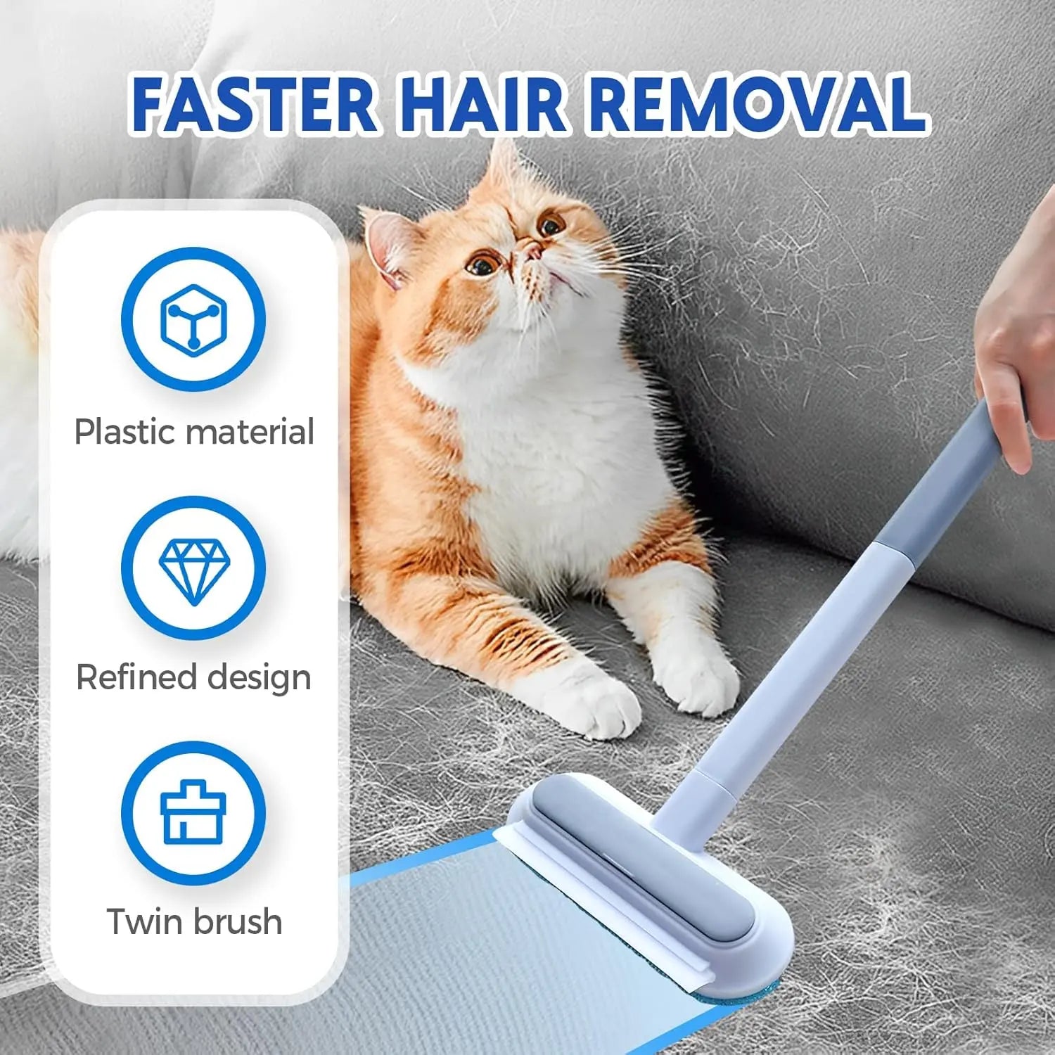 4-in-1 Ergonomic Pet Hair Remover Brush with Adjustable Long Handle for Furniture, Carpets, and Clothing - Reusable and Washable Lint Brush