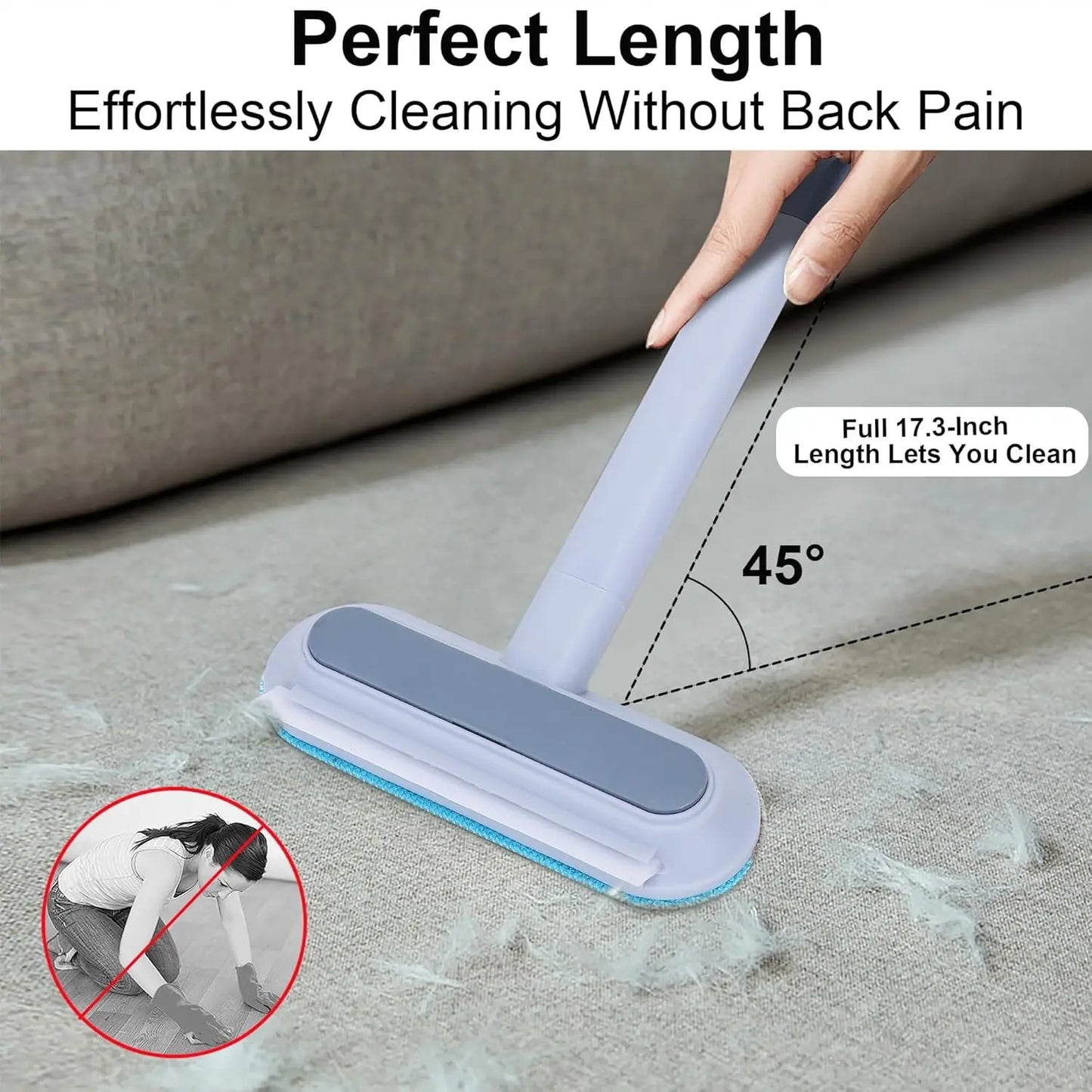 4-in-1 Reusable Lint Remover Broom with 17.7-Inch Standard Handle for Pet Hair Removal from Furniture and Car Seats