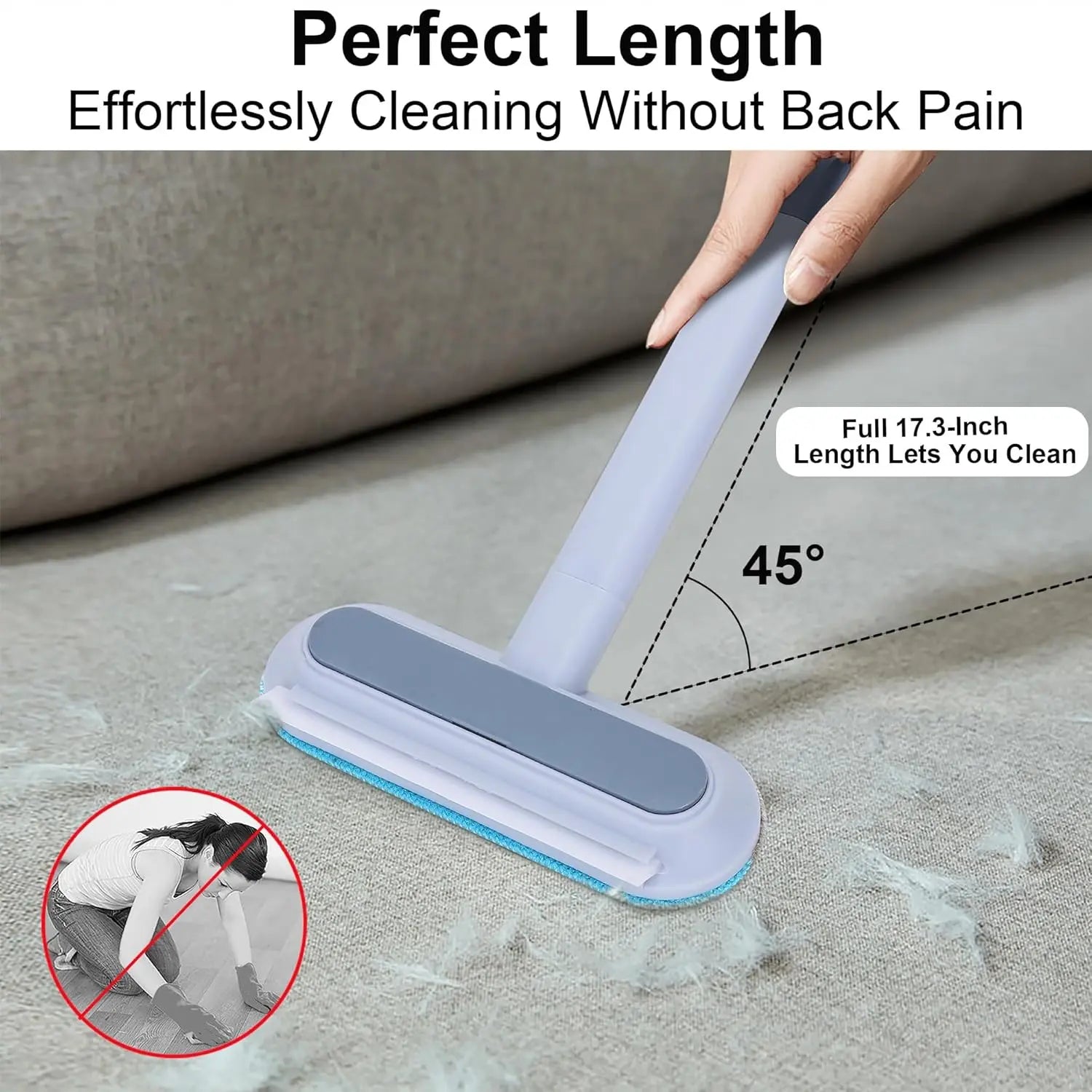 4-in-1 Reusable Lint Remover Broom with 17.7-Inch Standard Handle for Pet Hair Removal from Furniture and Car Seats