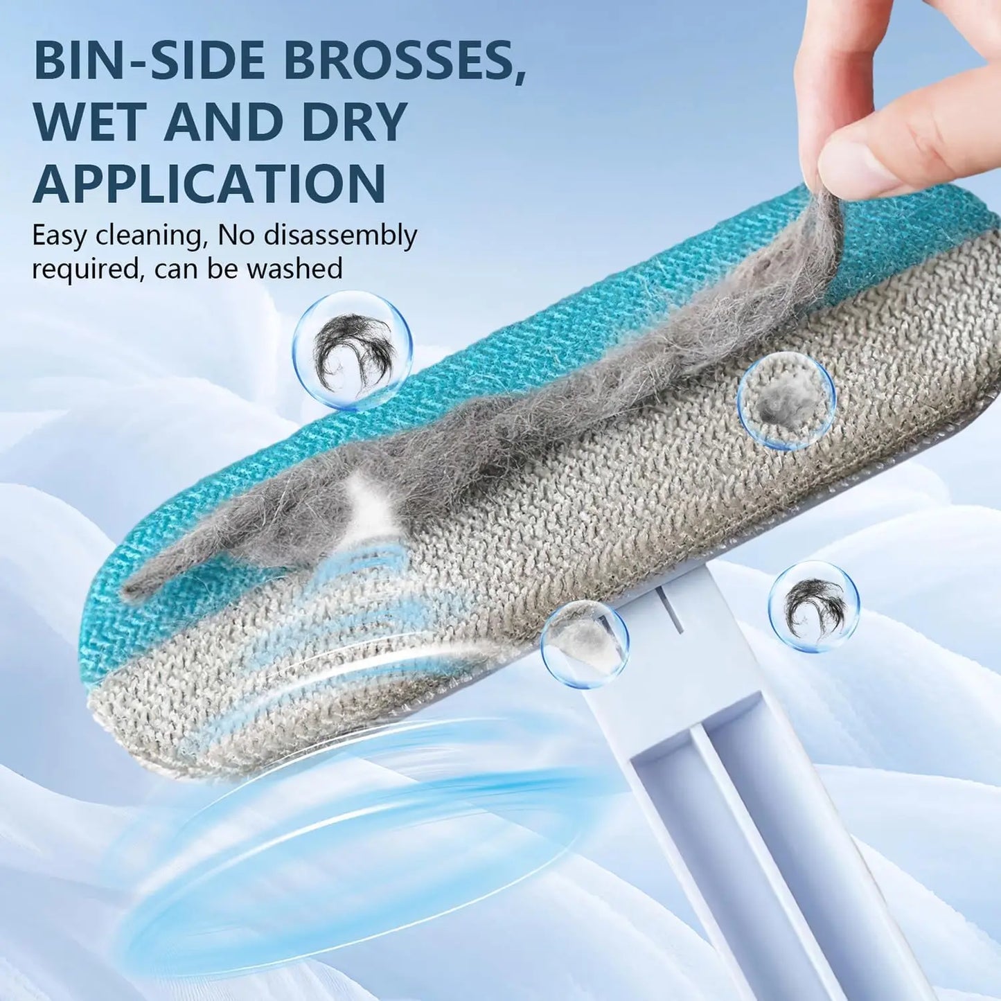4-in-1 Ergonomic Pet Hair Remover Brush with Adjustable Long Handle for Furniture, Carpets, and Clothing - Reusable and Washable Lint Brush