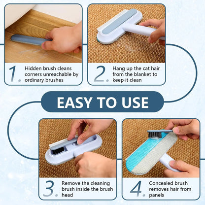 4-in-1 Ergonomic Pet Hair Remover Brush with Adjustable Long Handle for Furniture, Carpets, and Clothing - Reusable and Washable Lint Brush