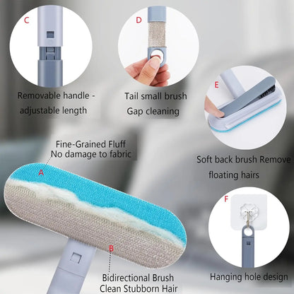 4-in-1 Reusable Lint Remover Broom with 17.7-Inch Standard Handle for Pet Hair Removal from Furniture and Car Seats