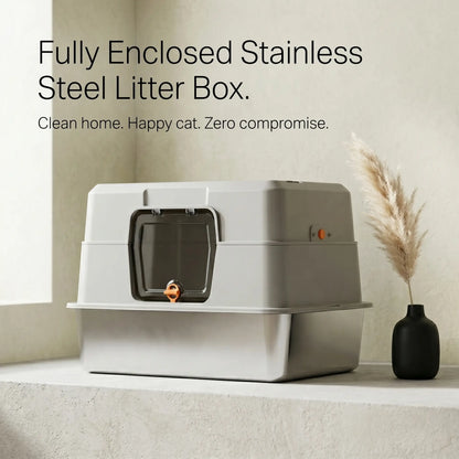 Fully Enclosed Stainless Steel Cat Litter Box - Dual Entry, Odor-Lock Design, 23.6In X 15.75In X 15.75In Litter Pan, Litter Bix Black Friday Special