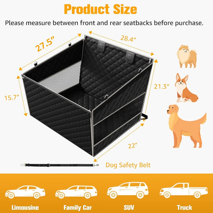 PETICON Premium Dog Car Seat for Medium to Large Breeds, Hard Bottom Back Seat Extender with Dual Mesh Windows, Waterproof Design and Storage Pocket for Vehicles, SUVs, and Trucks