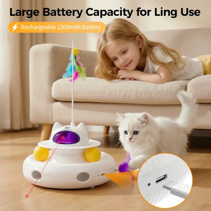 New 5-In-1 Interactive Cat Toy | Rotating Feather Teaser & Light Pointer & Track | Magic Box Cat Toy for Bored Indoor Cats