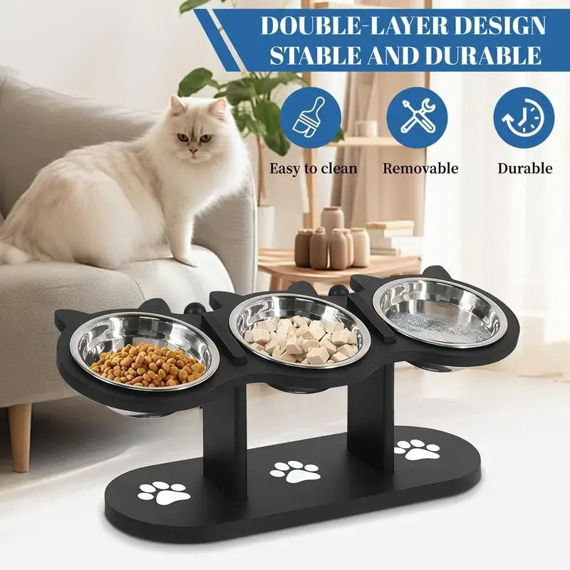 Elevated Multi-Layer Cat Feeder with Food and Water Bowls, Featuring 3 Stands, Easy Assembly, and Portable Design, Perfect for Multi-Cat Households