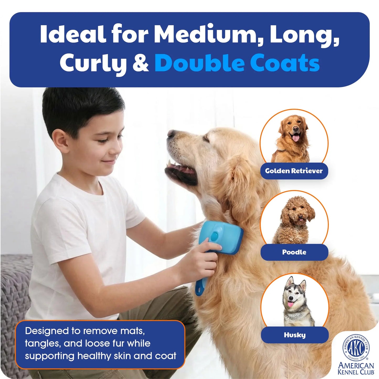 American Kennel Club Retractable Bristle Self-Cleaning Grooming Brush for Dogs and Cats