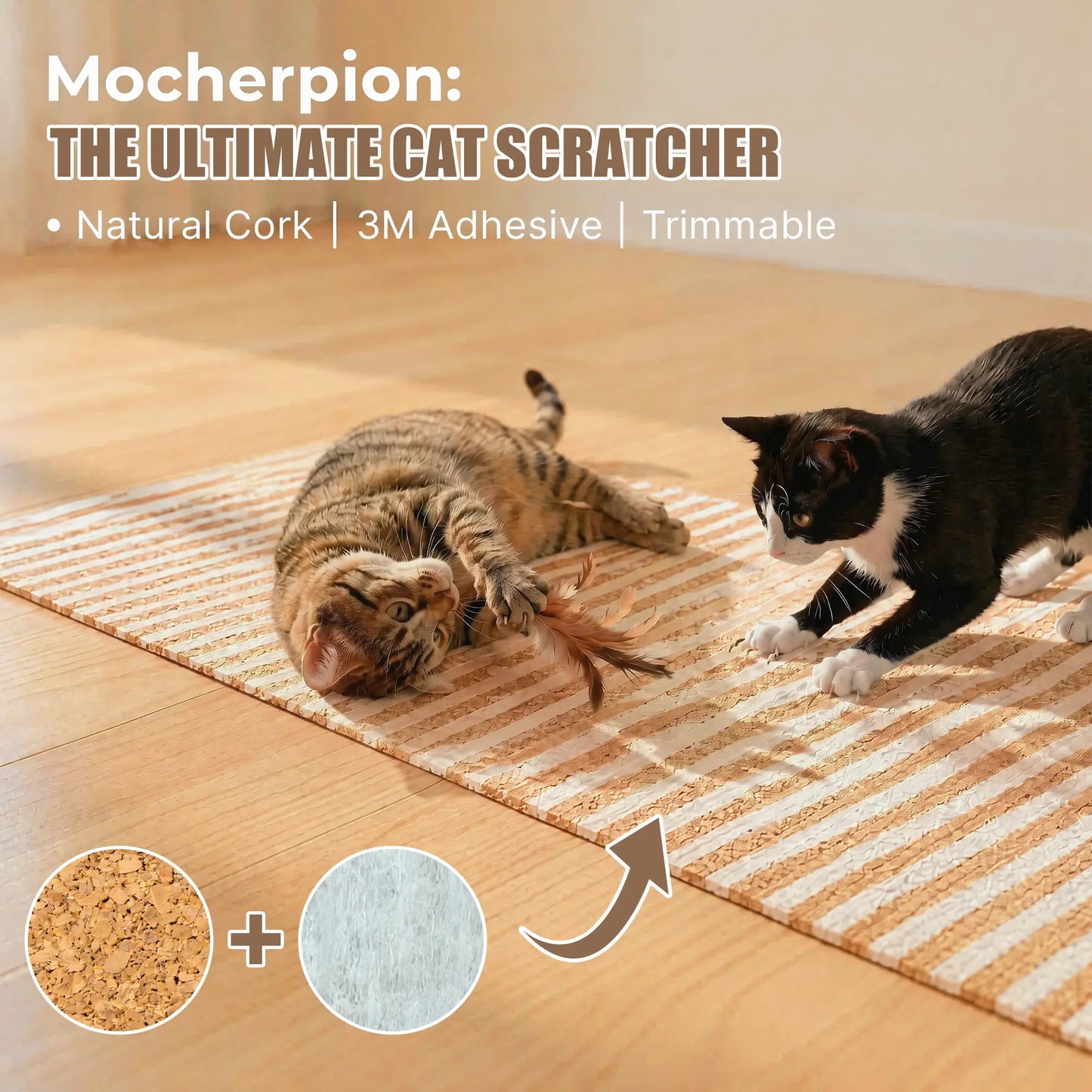 Enhanced Natural Cork and Felt Cat Scratching Mat, Durable Furniture Protector with 3M Adhesive, Customizable Fit for Sofa, Floor, and Wall, Eco-Friendly Cat Toy by Mocherpion
