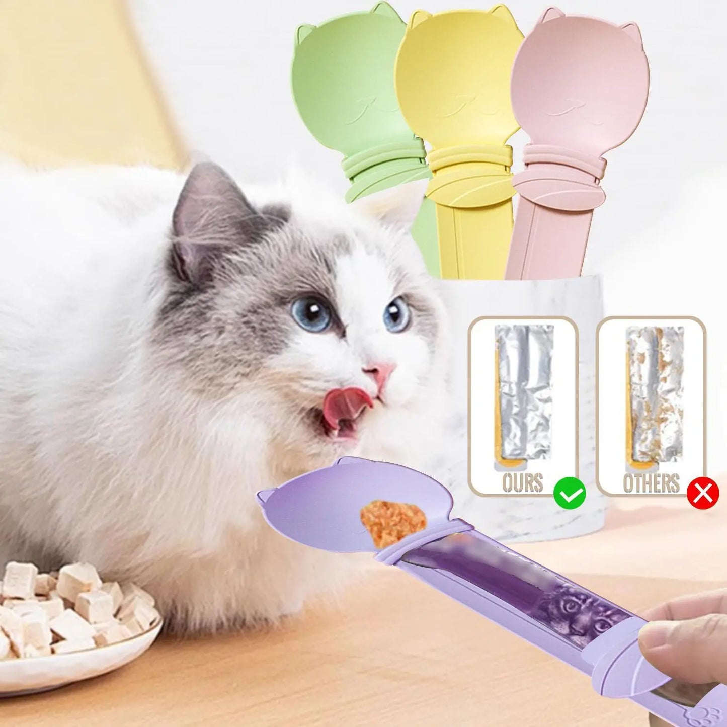 4 Counts Cat Treat Spoon Multifunctional Dispenser for Wet Food, Licky Treats Squeeze & Puree Tubes, Easy Feeding and Storage with with Extra Long Handle Design, Cat Accessories