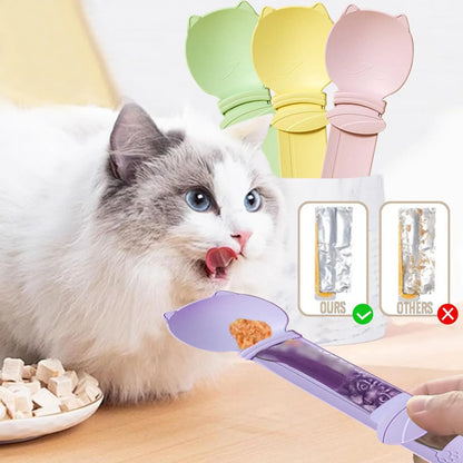 4 Counts Cat Treat Spoon Multifunctional Dispenser for Wet Food, Licky Treats Squeeze & Puree Tubes, Easy Feeding and Storage with with Extra Long Handle Design, Cat Accessories