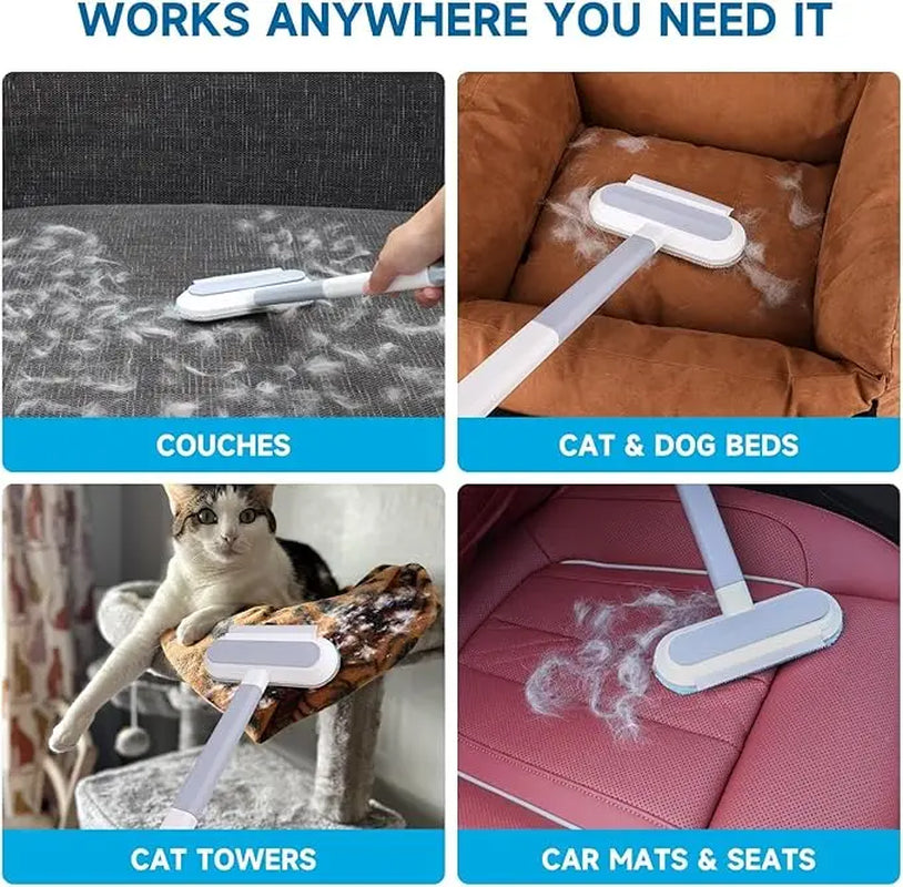 4-in-1 Reusable Lint Remover Broom with 17.7-Inch Standard Handle for Pet Hair Removal from Furniture and Car Seats
