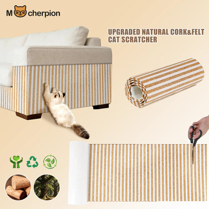 Enhanced Natural Cork and Felt Cat Scratching Mat, Durable Furniture Protector with 3M Adhesive, Customizable Fit for Sofa, Floor, and Wall, Eco-Friendly Cat Toy by Mocherpion