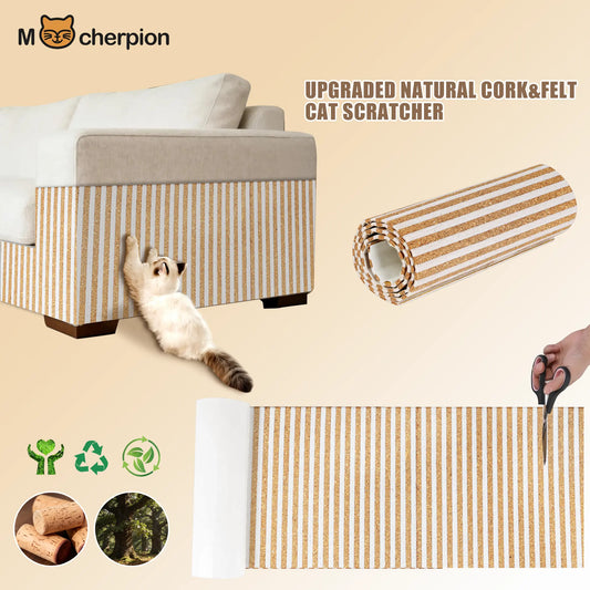 Enhanced Natural Cork and Felt Cat Scratching Mat, Durable Furniture Protector with 3M Adhesive, Customizable Fit for Sofa, Floor, and Wall, Eco-Friendly Cat Toy by Mocherpion