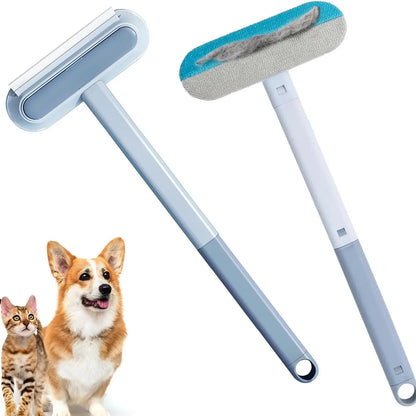 4-in-1 Ergonomic Pet Hair Remover Brush with Adjustable Long Handle for Furniture, Carpets, and Clothing - Reusable and Washable Lint Brush