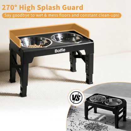 Adjustable Elevated Dog Bowl Stand with 2 Stainless Steel Bowls and 1 Slow Feeder, Suitable for Small to Large Dogs (Height Adjustable from 3.2" to 12.2")