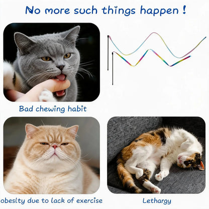 Interactive Cat Ribbon Wand Toy - Rainbow Teaser String for Kittens, High-Elastic Wand with Soft Satin Charmer, Ideal Gift for Indoor Cat Exercise