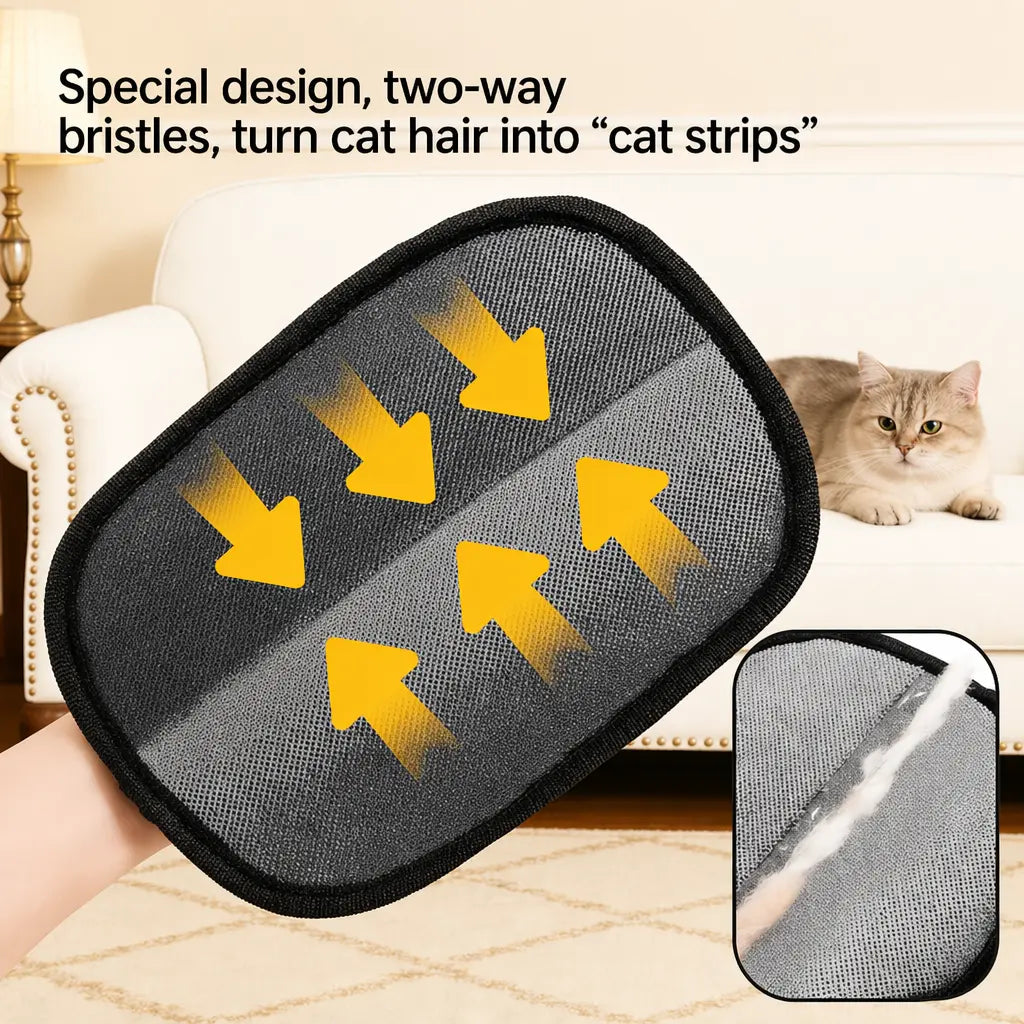 Upgraded Pet Hair Removal Glove for Cats and Dogs - Reusable Electrostatic Fur Remover Mitt for Furniture, Carpets, and Car Seats, Includes Cat Keychain