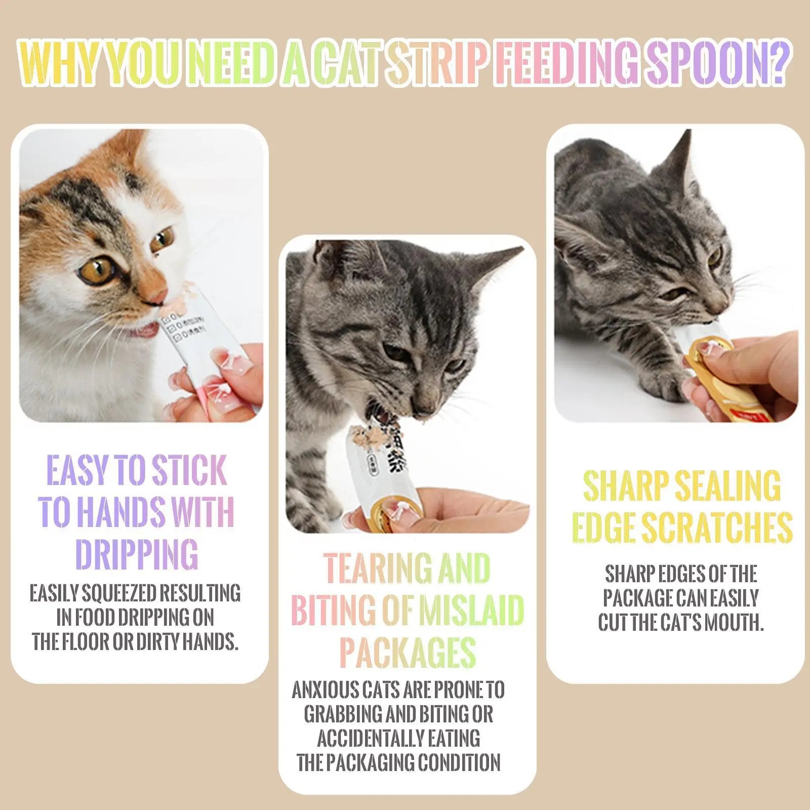 4 Counts Cat Treat Spoon Multifunctional Dispenser for Wet Food, Licky Treats Squeeze & Puree Tubes, Easy Feeding and Storage with with Extra Long Handle Design, Cat Accessories
