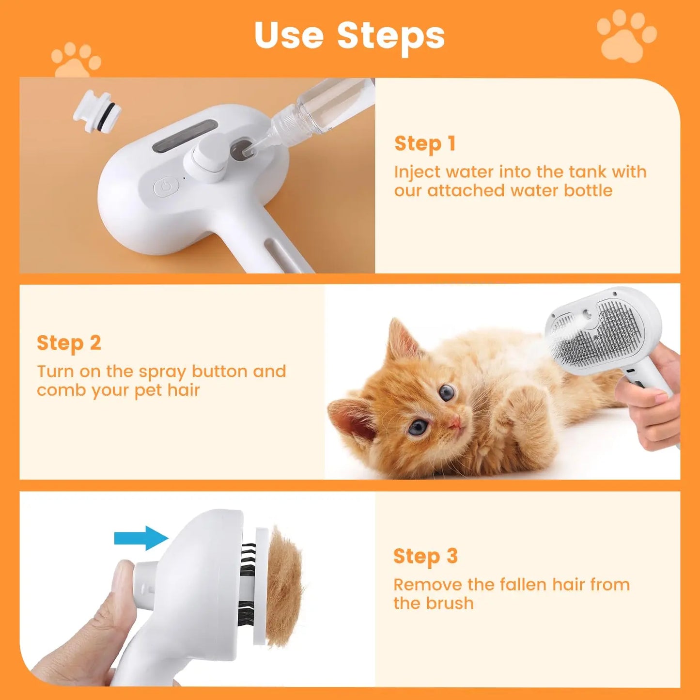 3-in-1 Steam Pet Grooming Brush for Dogs and Cats - Effective Tool for Removing Tangled Loose Hair from Long and Short Fur