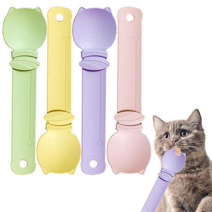4 Counts Cat Treat Spoon Multifunctional Dispenser for Wet Food, Licky Treats Squeeze & Puree Tubes, Easy Feeding and Storage with with Extra Long Handle Design, Cat Accessories