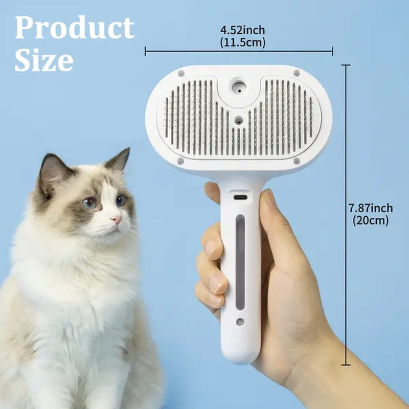 Upgraded Steam Cat Brush, 3-In-1 Self-Cleaning Spray Pet Brush for Cats & Dogs, Skin-Safe Deshedding & Grooming Tool for Long & Short-Haired Pets