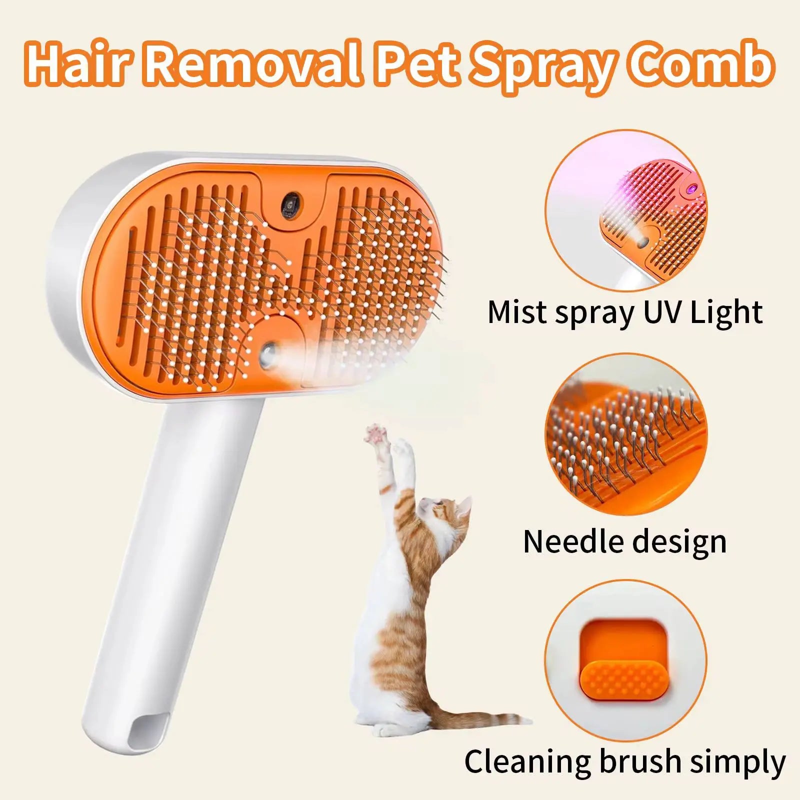 Enhanced 3-in-1 Steam Pet Grooming Brush for Dogs and Cats – Self-Cleaning Deshedding Comb with Mist Spray and UV Sanitization