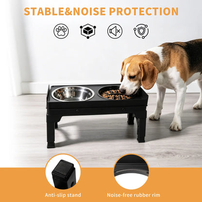 Adjustable Elevated Dog Bowl Stand with 2 Stainless Steel Bowls and 1 Slow Feeder, Suitable for Small to Large Dogs (Height Adjustable from 3.2" to 12.2")