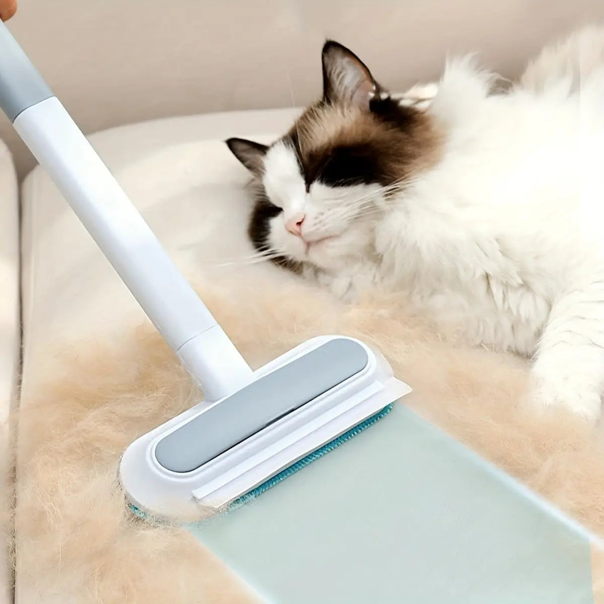 4-in-1 Reusable Lint Remover Broom with 17.7-Inch Standard Handle for Pet Hair Removal from Furniture and Car Seats