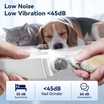 2-in-1 Rechargeable Dog and Cat Nail Clippers with Grinder and LED Light, Quiet Operation, 3 Speed Settings, Safety Lock, and Splash Guard, White