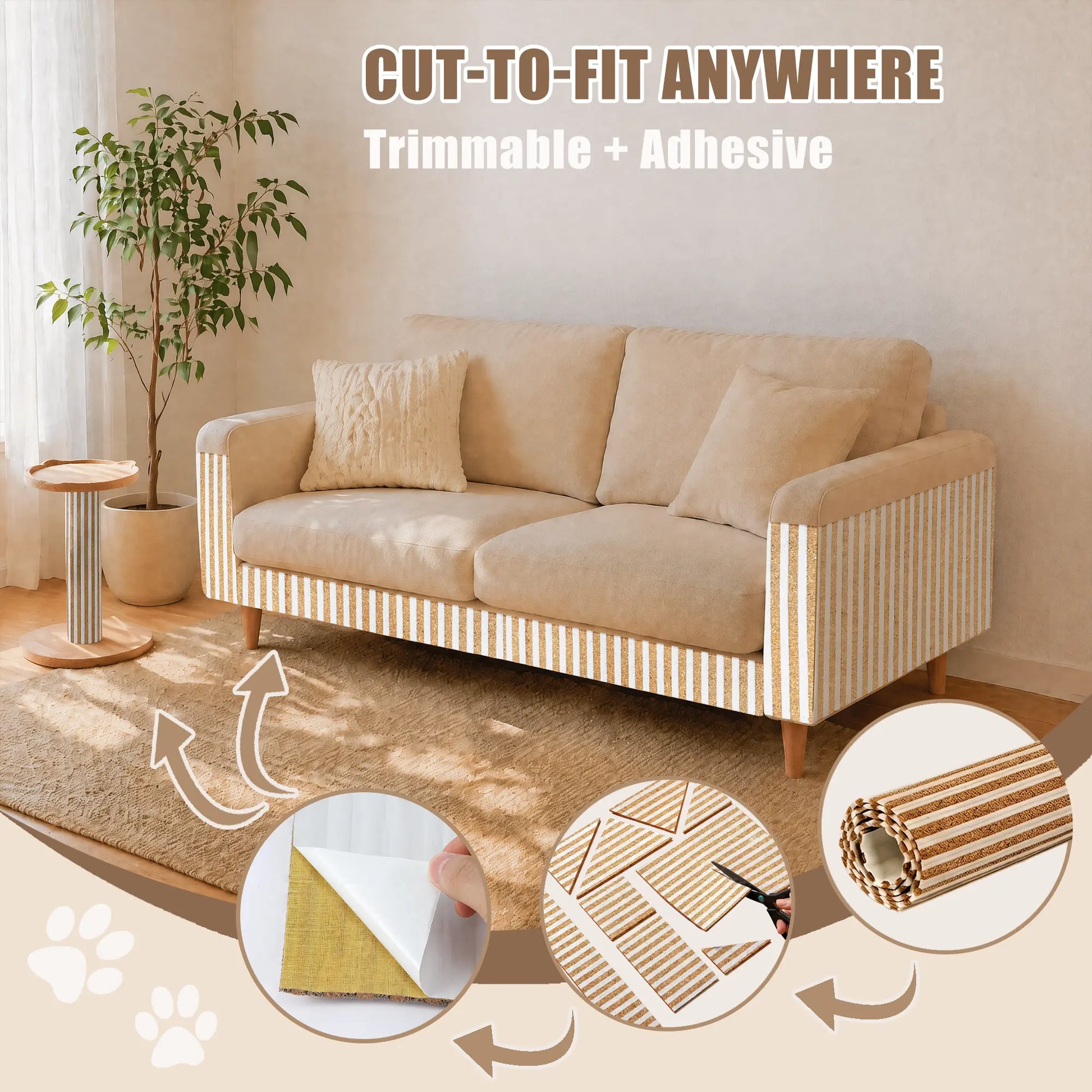 Enhanced Natural Cork and Felt Cat Scratching Mat, Durable Furniture Protector with 3M Adhesive, Customizable Fit for Sofa, Floor, and Wall, Eco-Friendly Cat Toy by Mocherpion