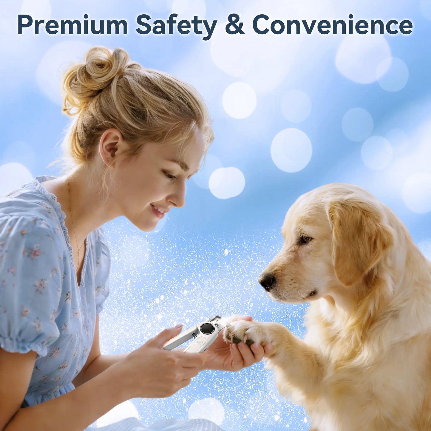 2-in-1 Rechargeable Dog and Cat Nail Clippers with Grinder and LED Light, Quiet Operation, 3 Speed Settings, Safety Lock, and Splash Guard, White