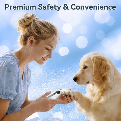2-in-1 Rechargeable Dog and Cat Nail Clippers with Grinder and LED Light, Quiet Operation, 3 Speed Settings, Safety Lock, and Splash Guard, White
