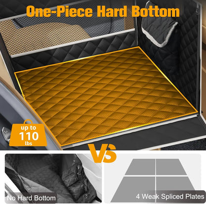 PETICON Premium Dog Car Seat for Medium to Large Breeds, Hard Bottom Back Seat Extender with Dual Mesh Windows, Waterproof Design and Storage Pocket for Vehicles, SUVs, and Trucks