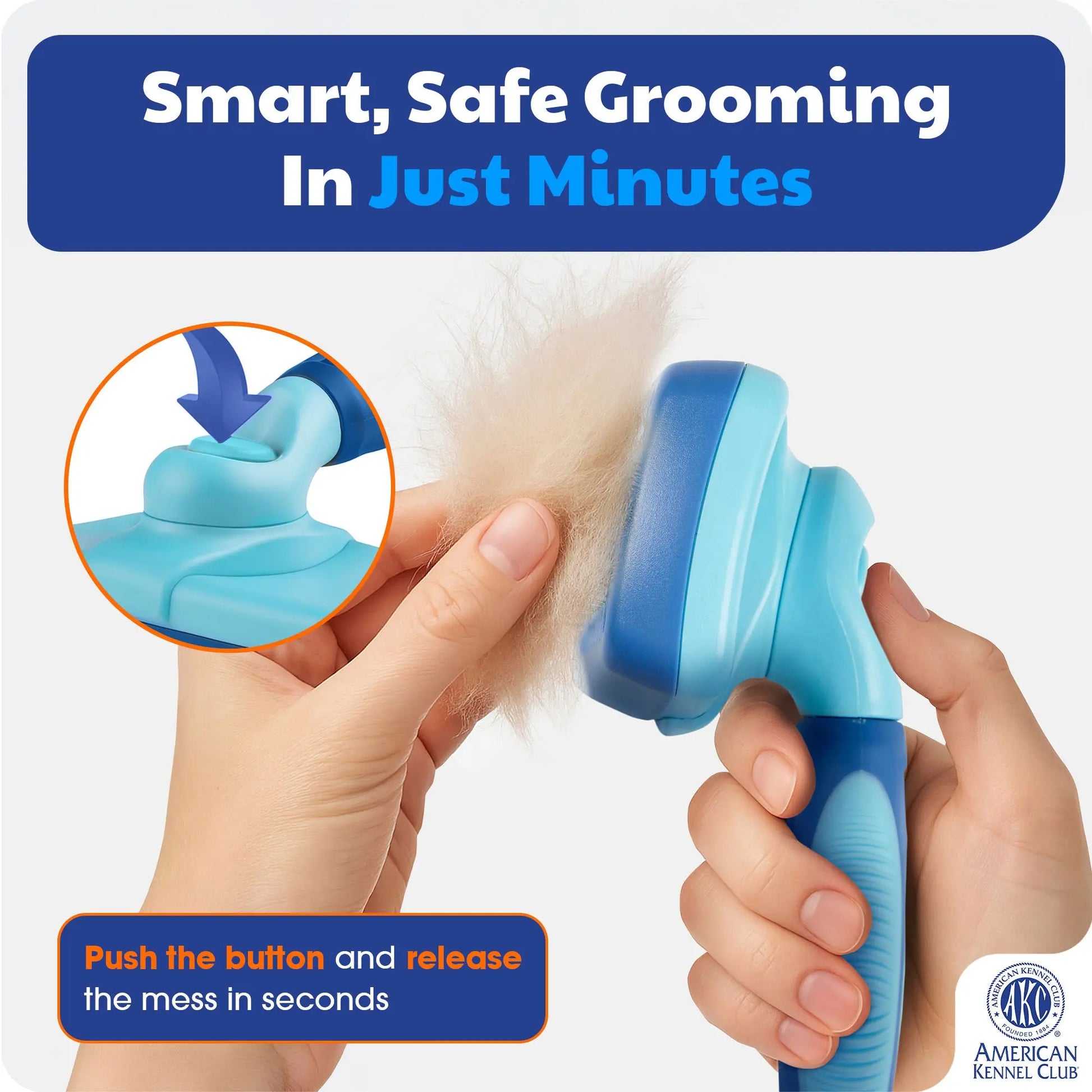 American Kennel Club Retractable Bristle Self-Cleaning Grooming Brush for Dogs and Cats