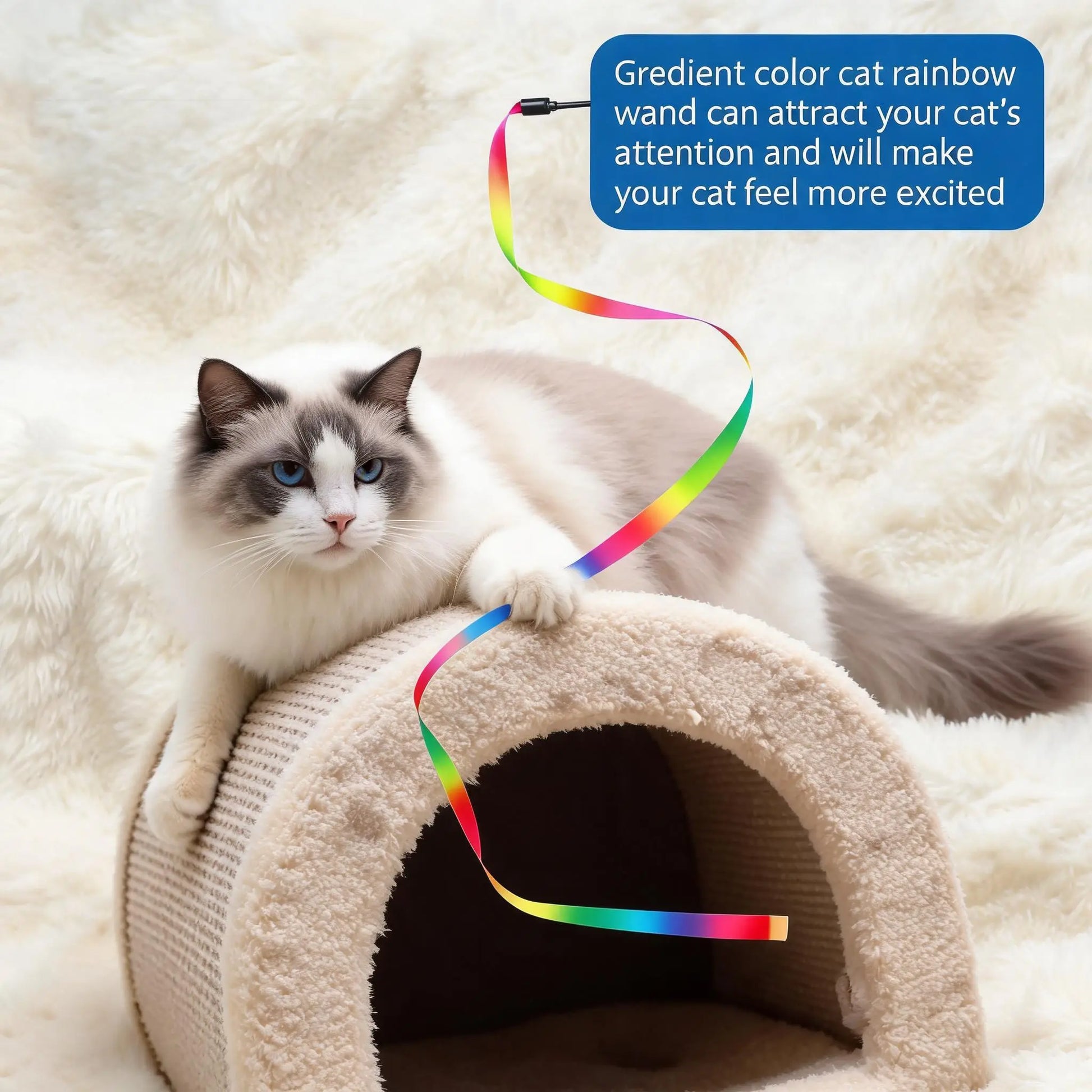 Interactive Cat Ribbon Wand Toy - Rainbow Teaser String for Kittens, High-Elastic Wand with Soft Satin Charmer, Ideal Gift for Indoor Cat Exercise
