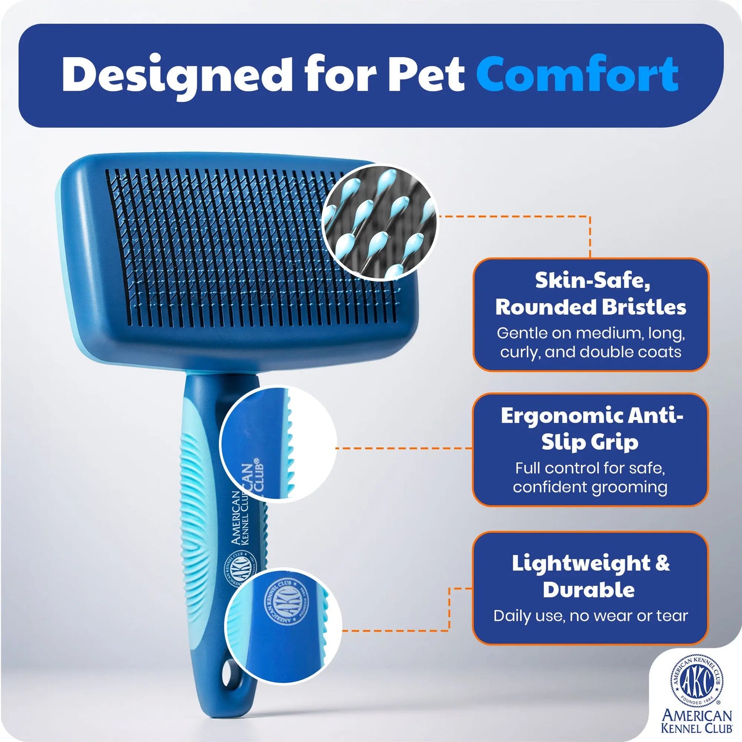 American Kennel Club Retractable Bristle Self-Cleaning Grooming Brush for Dogs and Cats