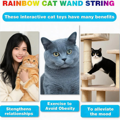 Interactive Cat Ribbon Wand Toy - Rainbow Teaser String for Kittens, High-Elastic Wand with Soft Satin Charmer, Ideal Gift for Indoor Cat Exercise
