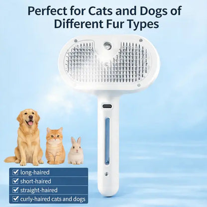 Upgraded Steam Cat Brush, 3-In-1 Self-Cleaning Spray Pet Brush for Cats & Dogs, Skin-Safe Deshedding & Grooming Tool for Long & Short-Haired Pets