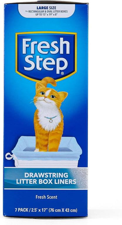 Drawstring Cat Litter Box Liners, Scented Heavy Duty Kitty Litter Bags for Large Oval or Rectangle Pans, Helps Contain Odor and Mess, Easy Lift Out Cleanup, 2.5 Ft X 17 In, 7 Count