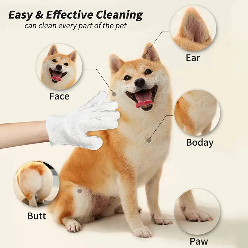 20Pcs Pet Cleaning Gloves Deodorant Bathing Wipes, Hypoallergenic Pet Cleaning Wipes Nourishing Hair Coconut Oil Dog Grooming Wipes, Puppy Bathing Gloves Wipes Cleaner