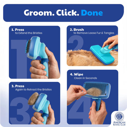 American Kennel Club Retractable Bristle Self-Cleaning Grooming Brush for Dogs and Cats