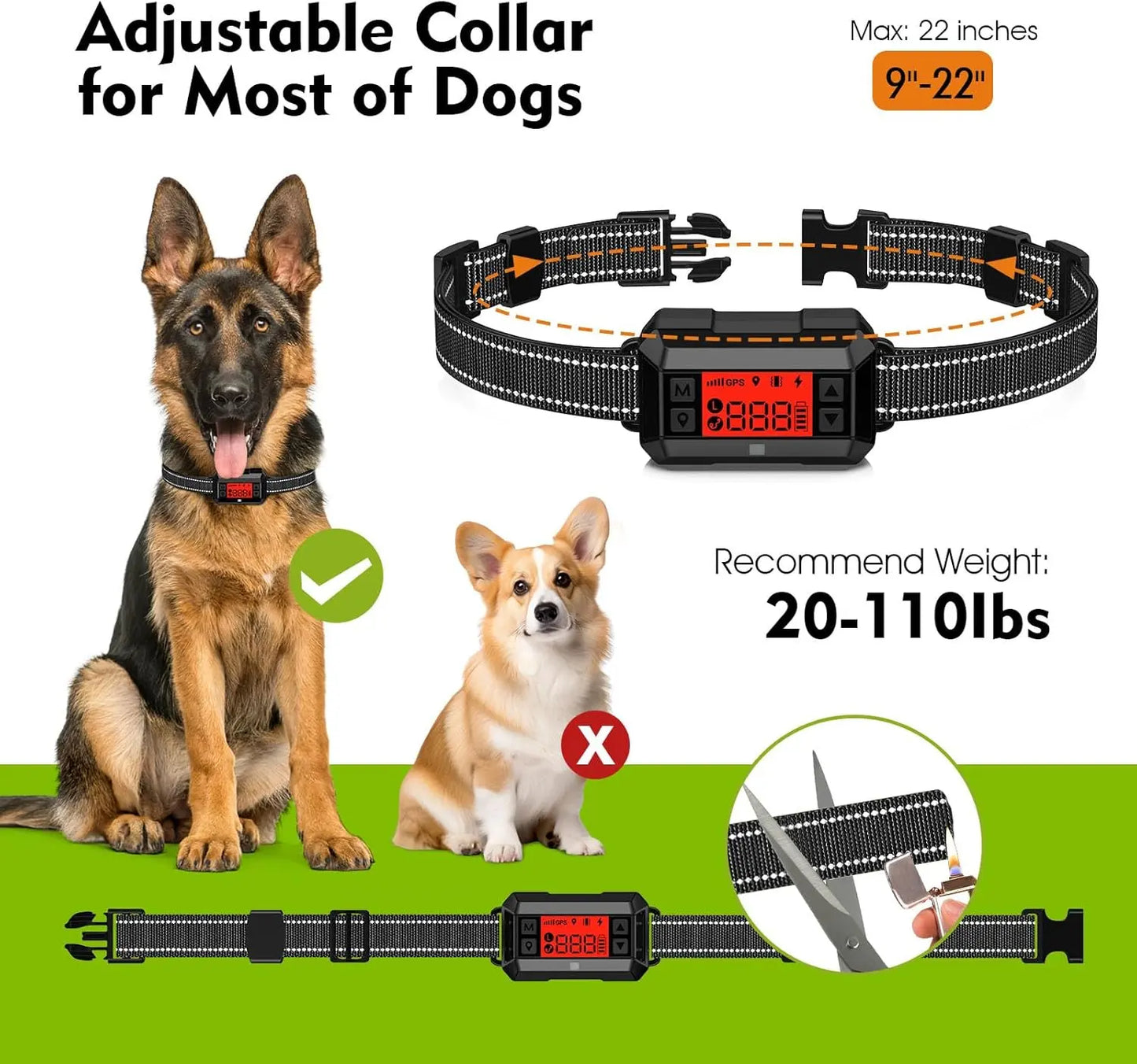 Electric Dog Fence System with GPS, Waterproof Wireless Training Collar, Adjustable Warning Strength, Rechargeable Smart Pet Containment for Dogs, Range 33-999 Yards