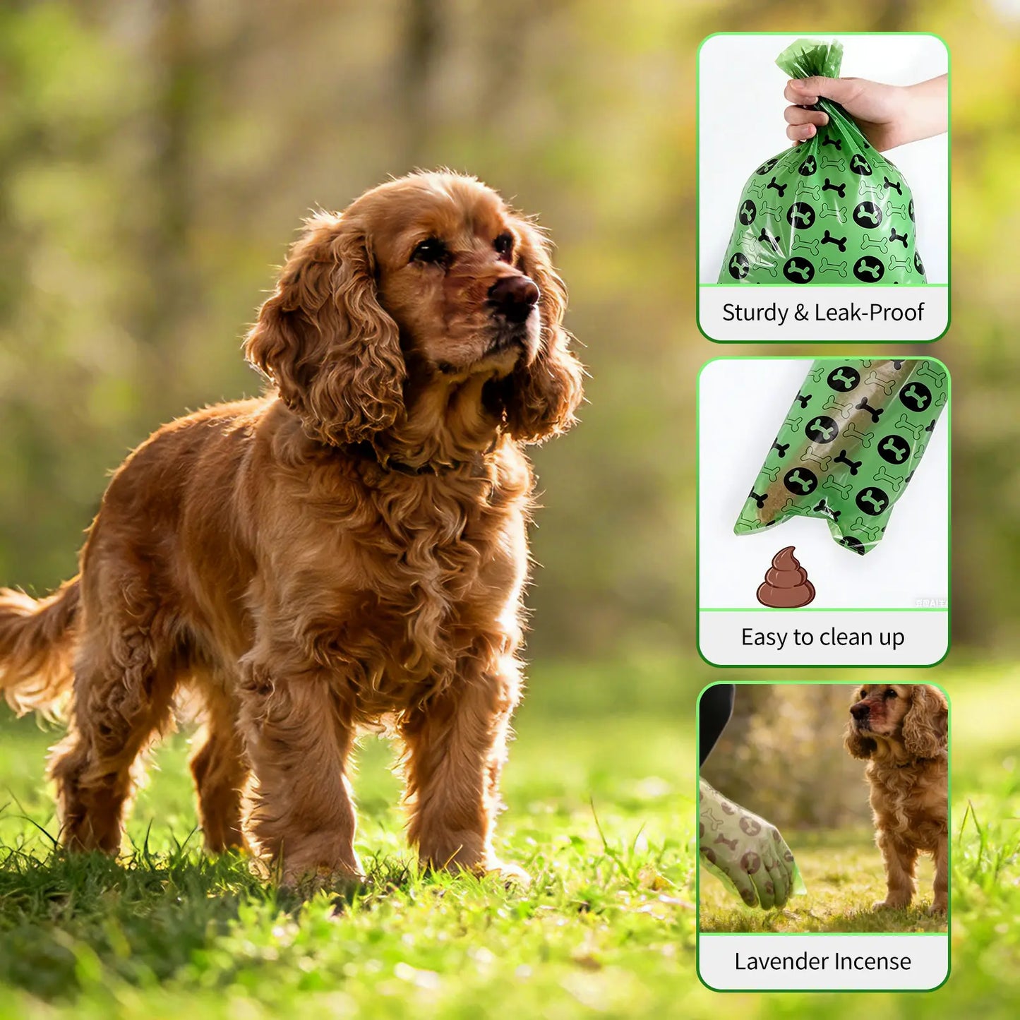 DGAPHRO Lavender Scented Dog Poop Bags - Thick, Leak-Proof Rolls (16 Rolls, 240 Bags) with Dispenser and Leash Clip for Convenient Pet Cleanup and Outdoor Use