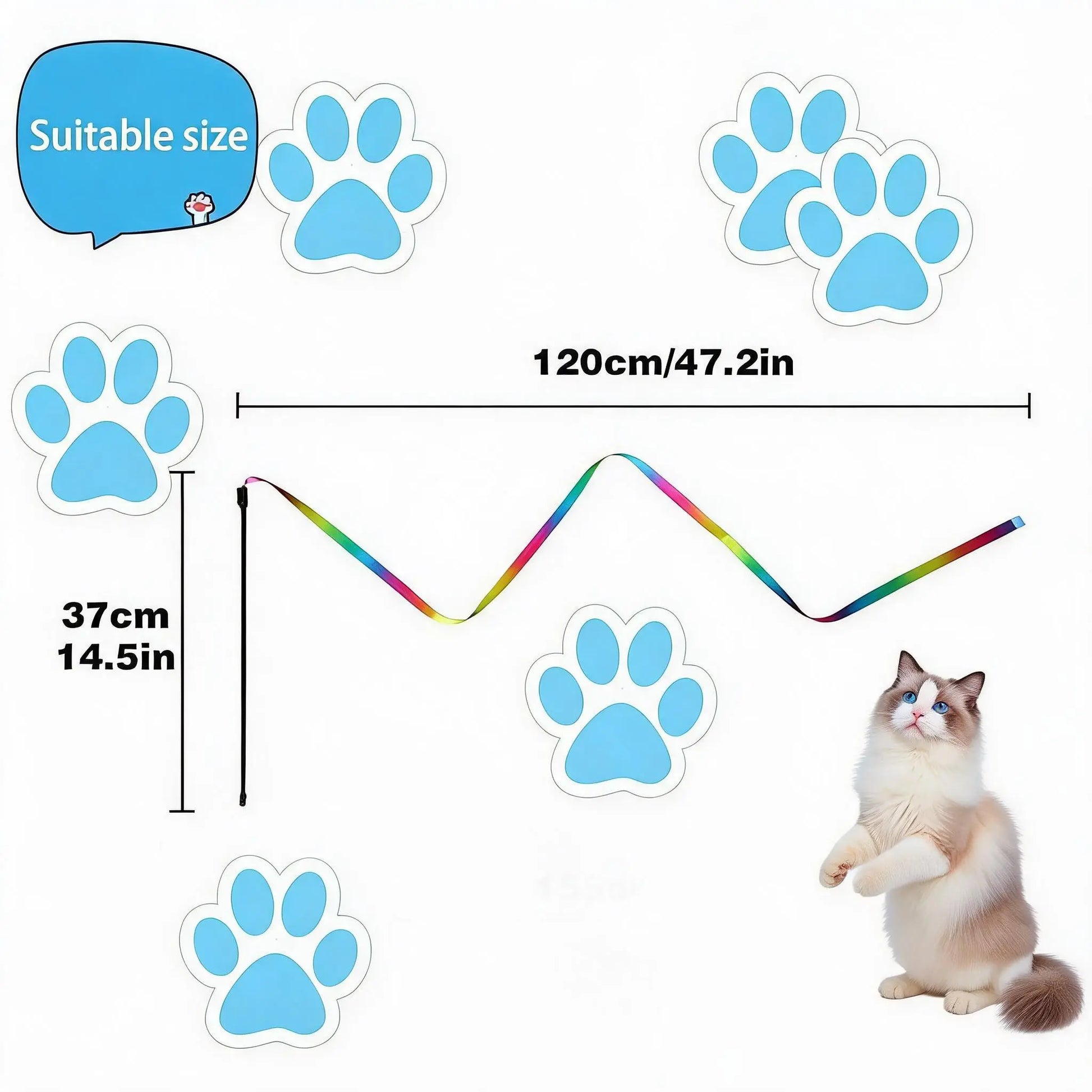 Interactive Cat Ribbon Wand Toy - Rainbow Teaser String for Kittens, High-Elastic Wand with Soft Satin Charmer, Ideal Gift for Indoor Cat Exercise