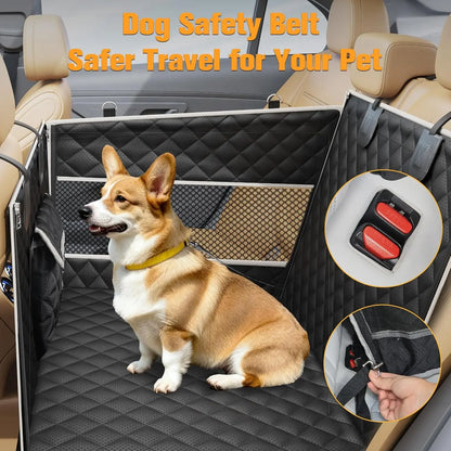 PETICON Premium Dog Car Seat for Medium to Large Breeds, Hard Bottom Back Seat Extender with Dual Mesh Windows, Waterproof Design and Storage Pocket for Vehicles, SUVs, and Trucks